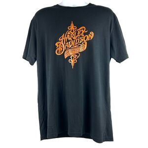 Harley Davidson Shirt Mens XL Black Orange Graphic Casual Motorcycle Biker Tee